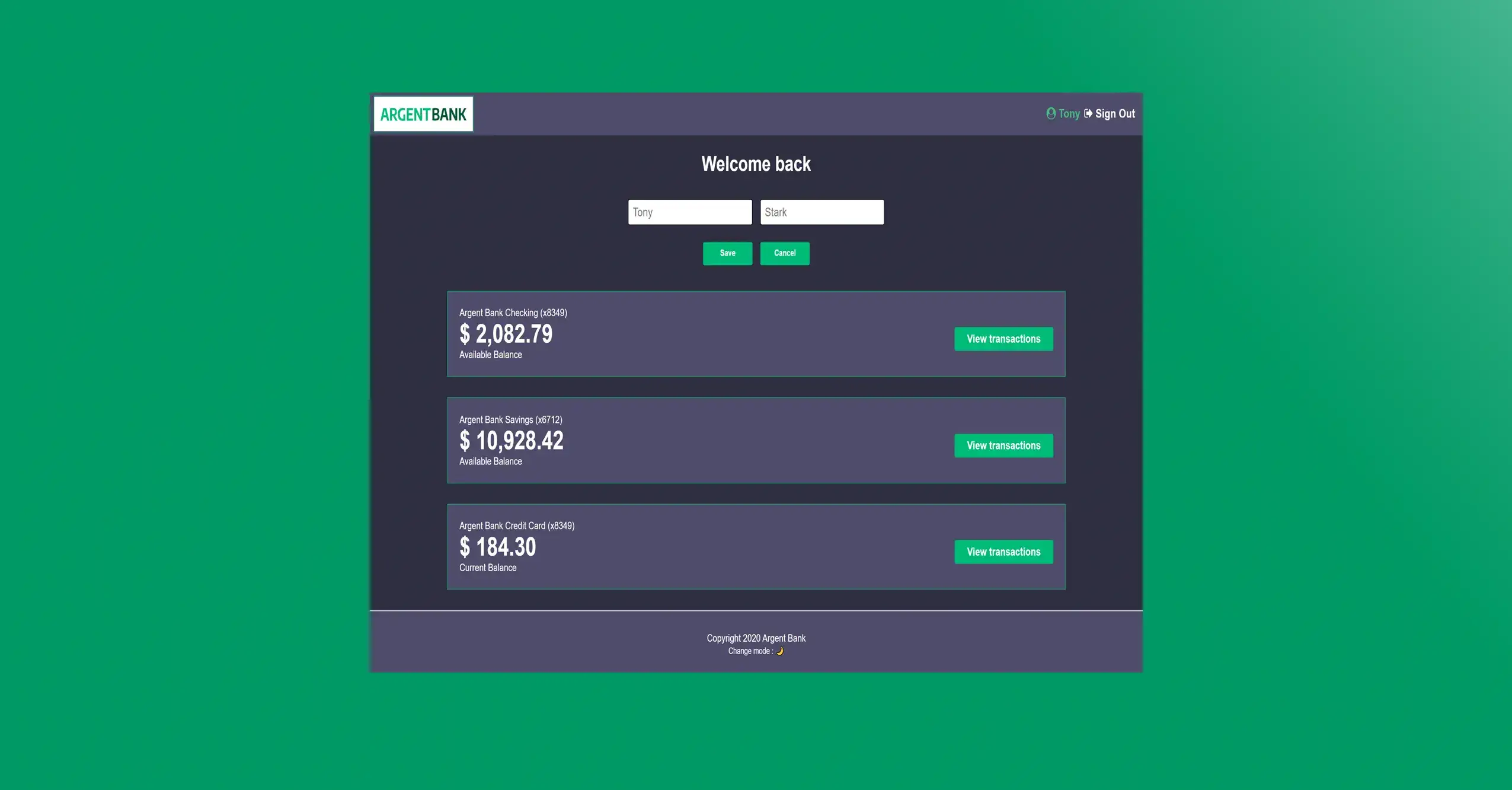 Page de transaction - Mode nuit - diapositive 4 de 5