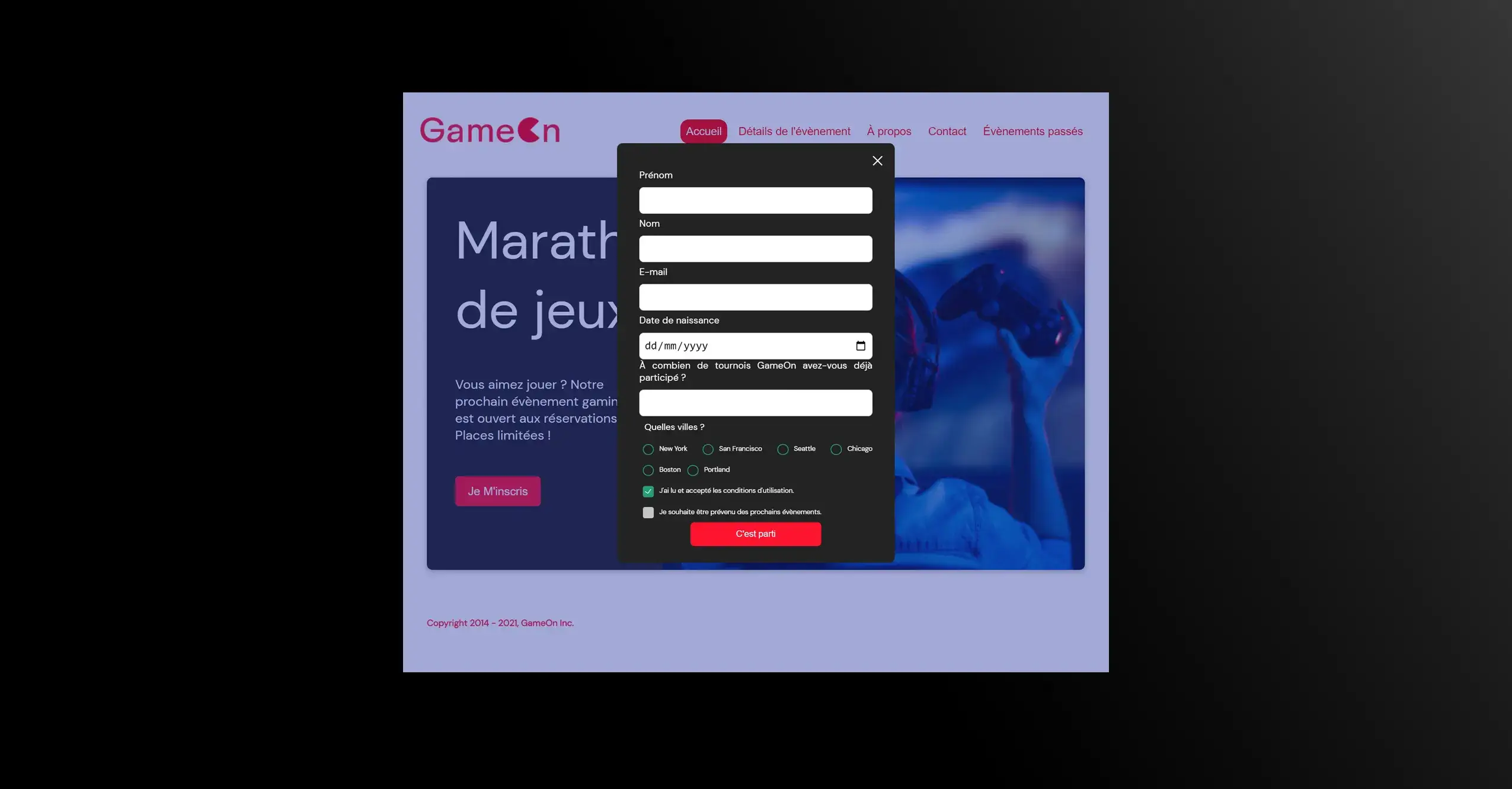 Formulaire de saisie de GameOn - diapositive 2 de 5