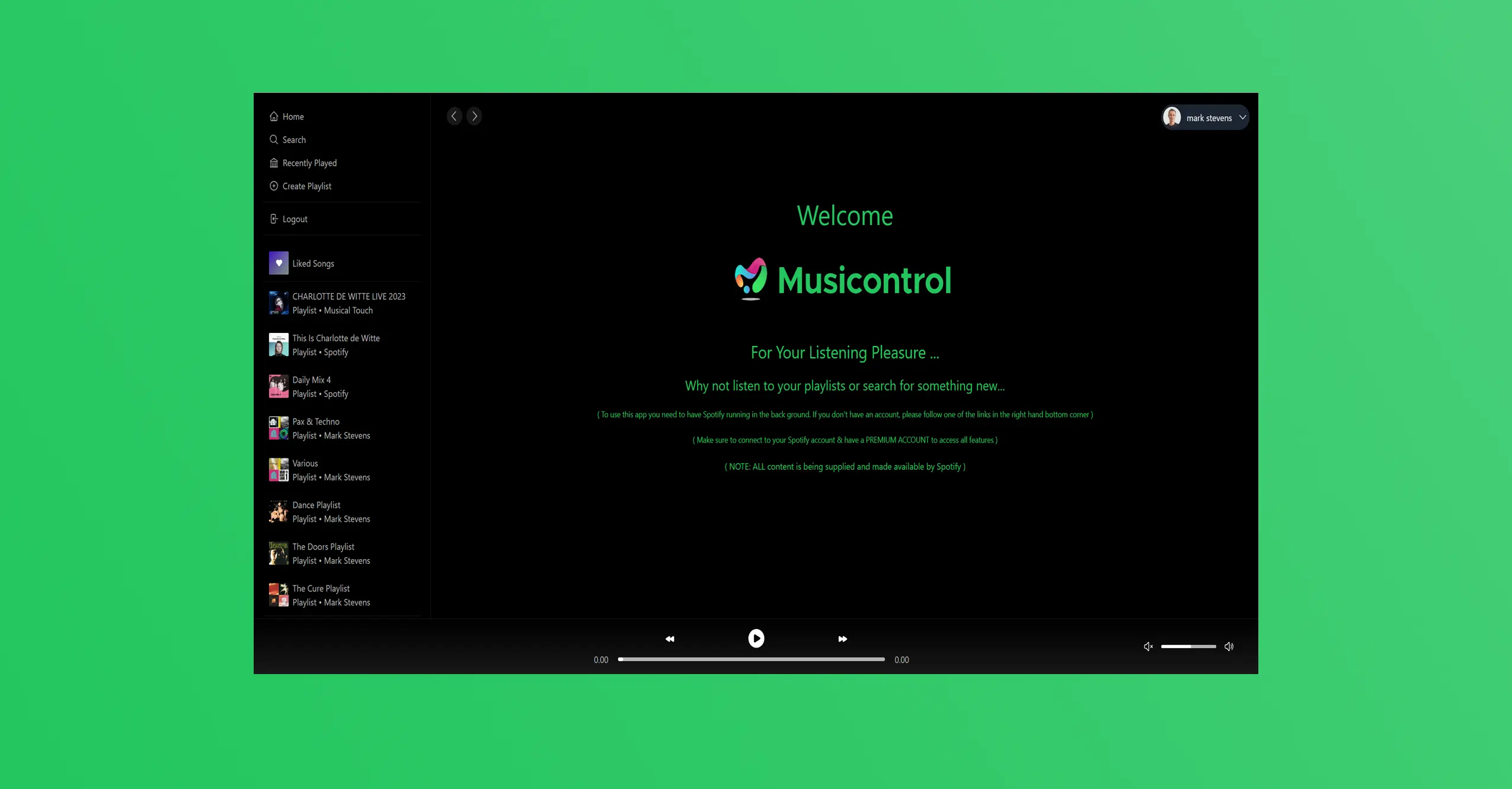 Musicontrol - Welcome- diapositive 1 of 9