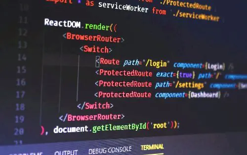 screen showing react code